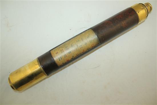 A Victorian brass mounted leather bound day or night telescope, 19.5in.
